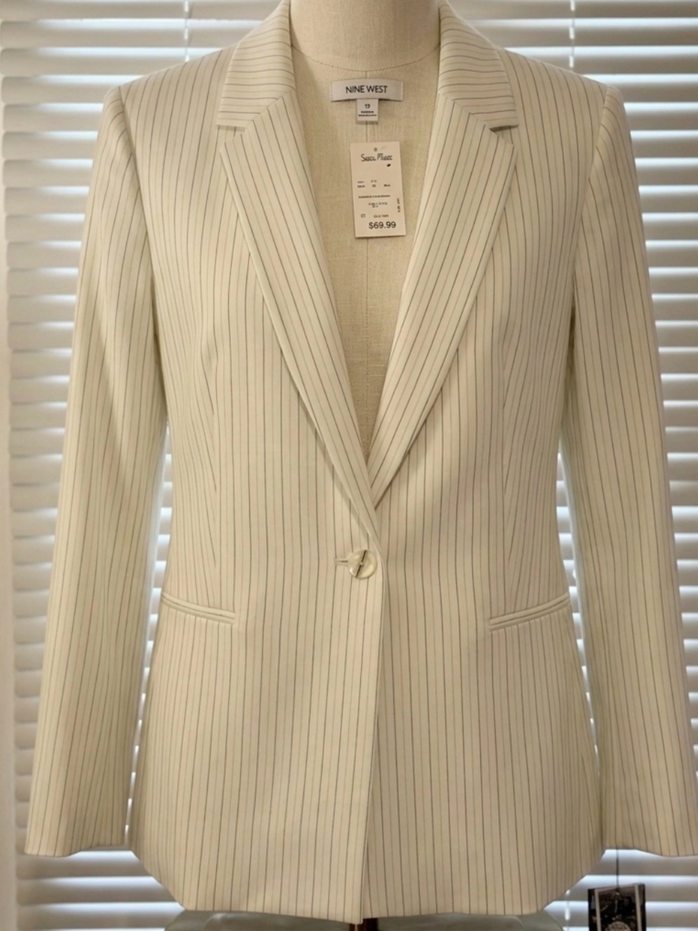 NEW! Nine West Cream Pinstripe Single-Button Blazer